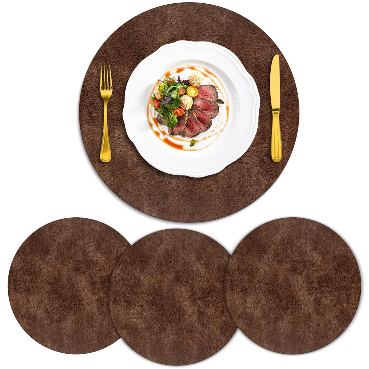 ADRIMER Oval Placemats Set of 4, Wipeable Faux Leather, 4 Colors