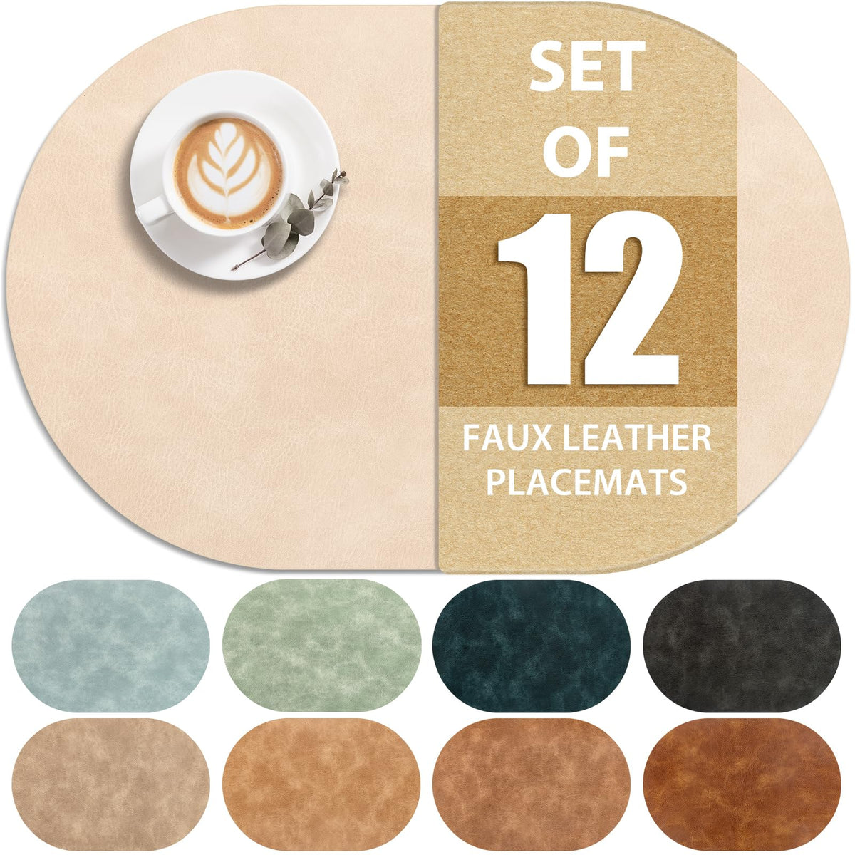 ADRIMER Oval Placemats Set of 4, Wipeable Faux Leather, 4 Colors