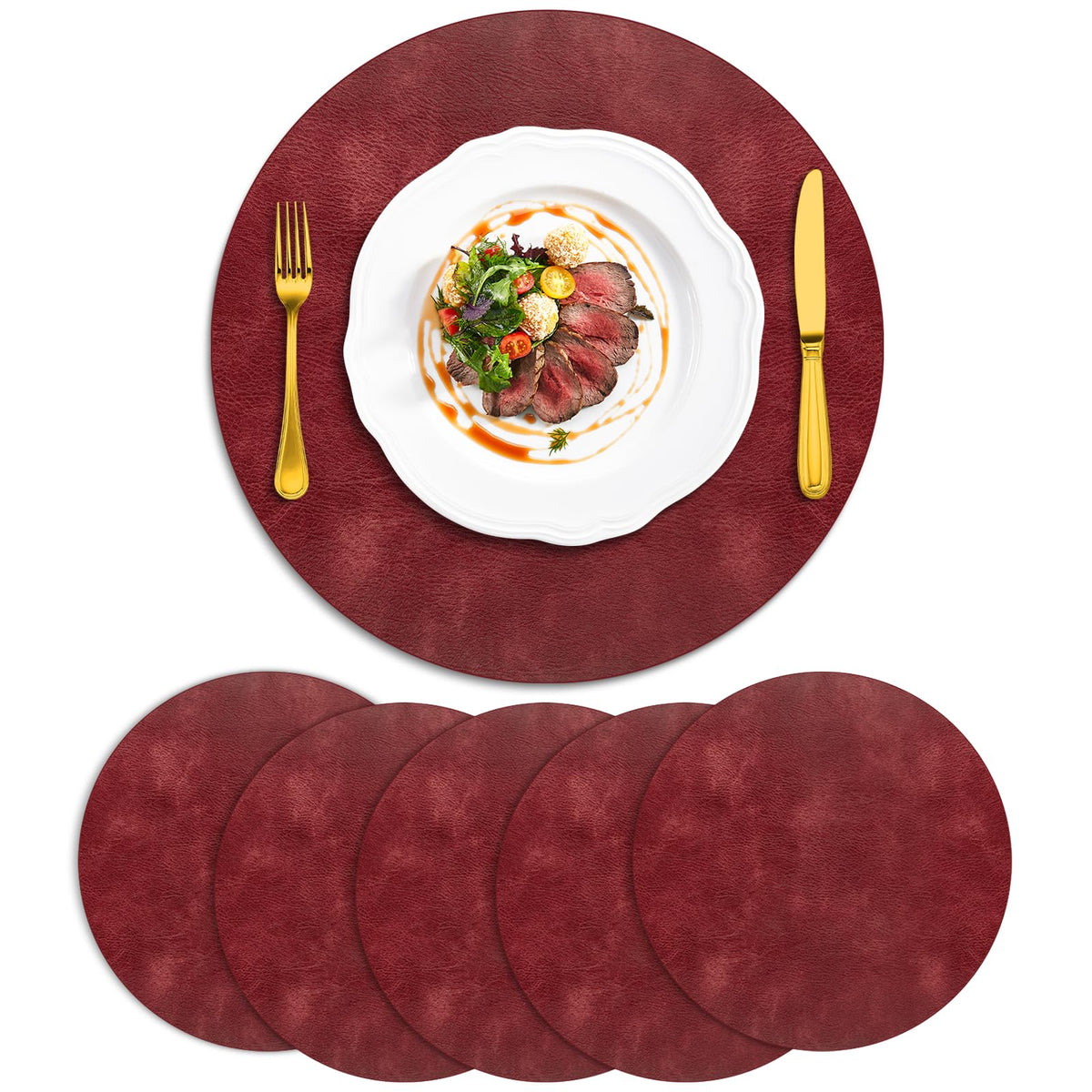 ADRIMER Oval Placemats Set of 4, Wipeable Faux Leather, 4 Colors