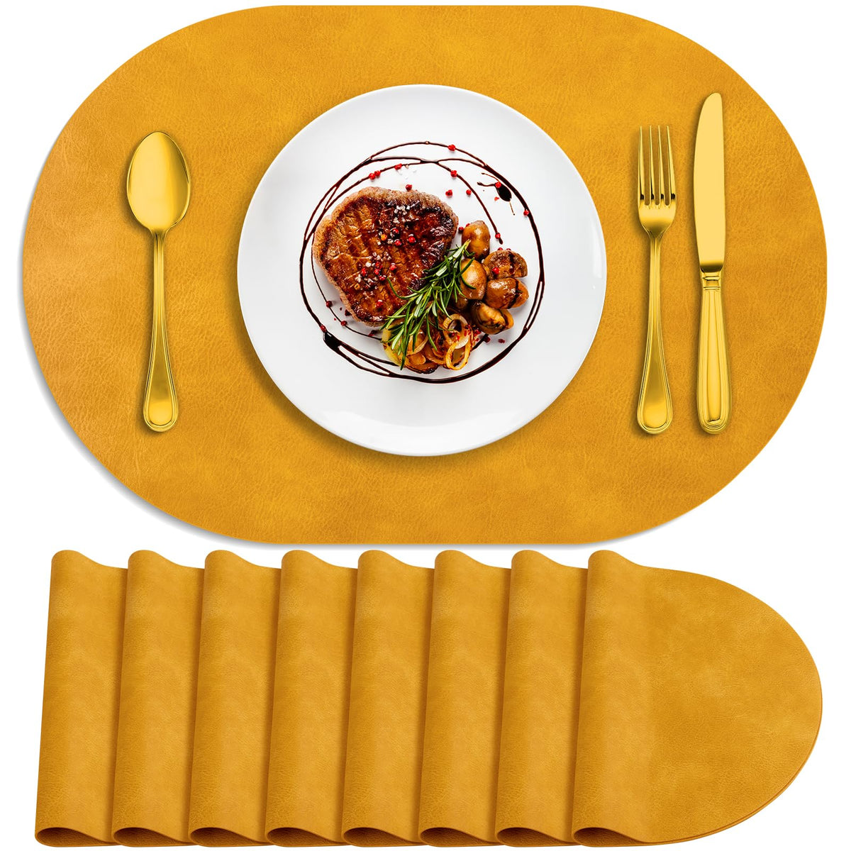 ADRIMER Oval Placemats Set of 4, Wipeable Faux Leather, 4 Colors