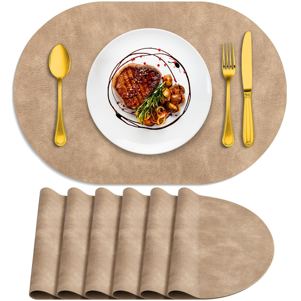 ADRIMER Oval Placemats Set of 4, Wipeable Faux Leather, 4 Colors