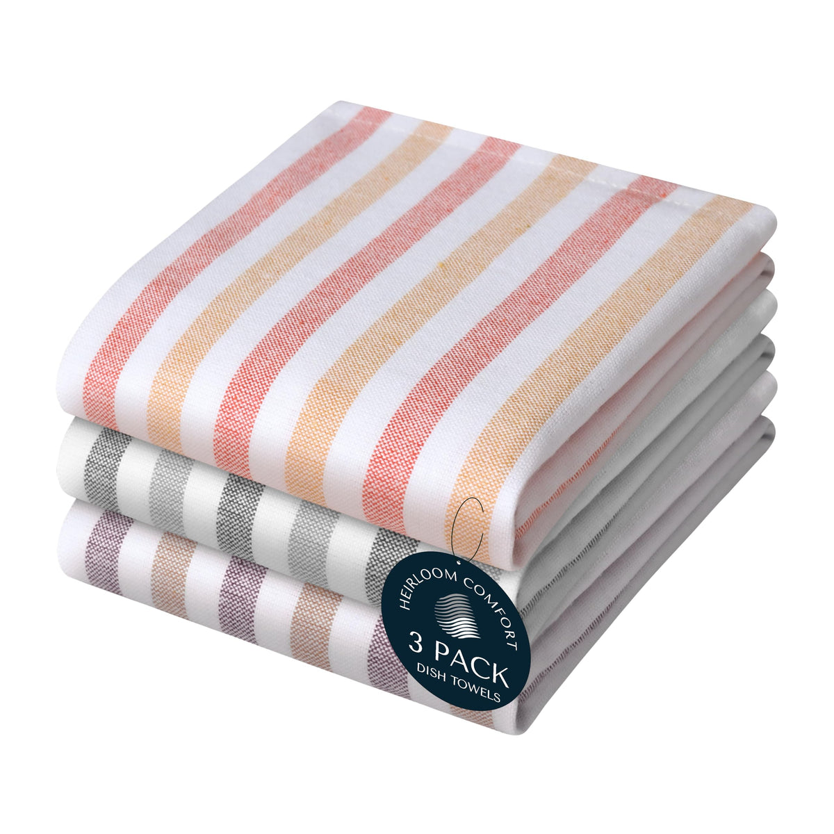 Fiesta Stripe Kitchen Towels 12 Pack, 18x26 Inch, 100% Cotton, Super Absorbent & Quick Dry, Durable Dish Towel for Drying Dishes, Machine Washable, Everyday Use, Orange & Yellow