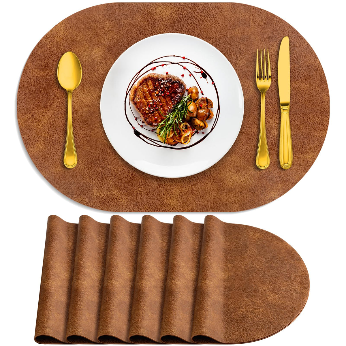 ADRIMER Oval Placemats Set of 4, Wipeable Faux Leather, 4 Colors