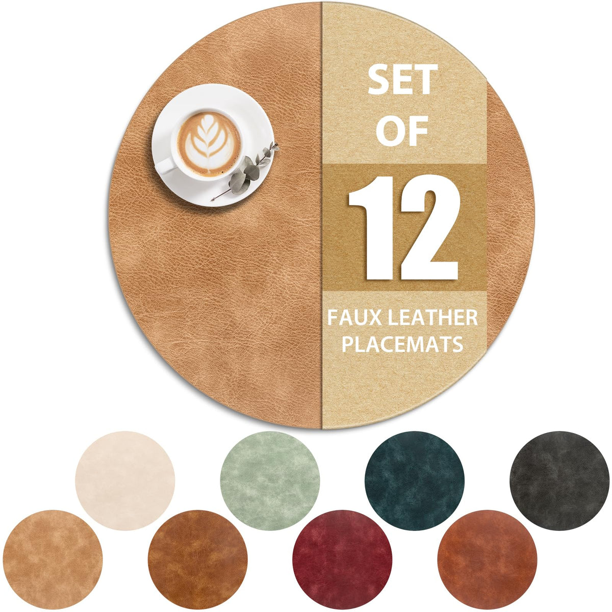 ADRIMER Oval Placemats Set of 4, Wipeable Faux Leather, 4 Colors