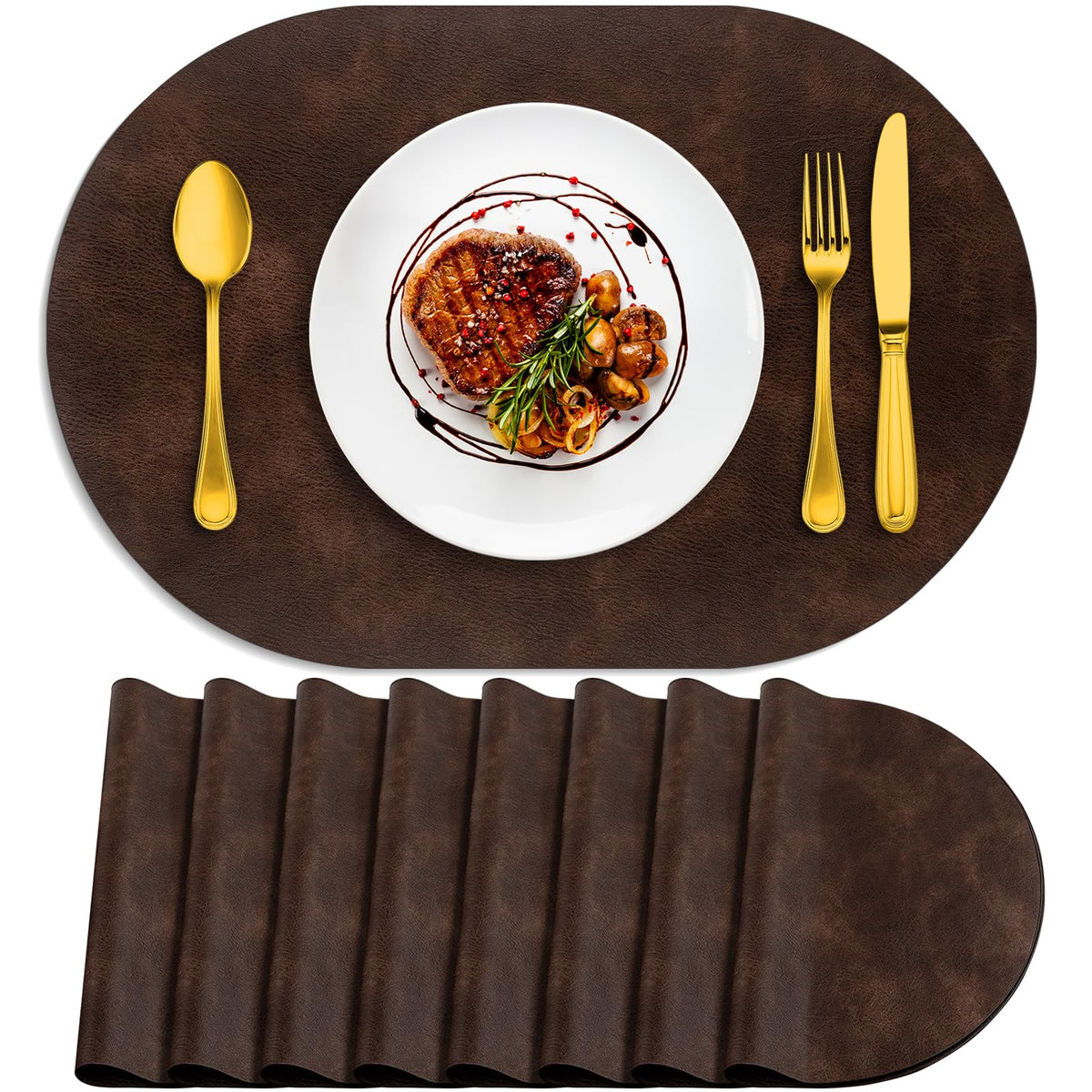 ADRIMER Oval Placemats Set of 4, Wipeable Faux Leather, 4 Colors