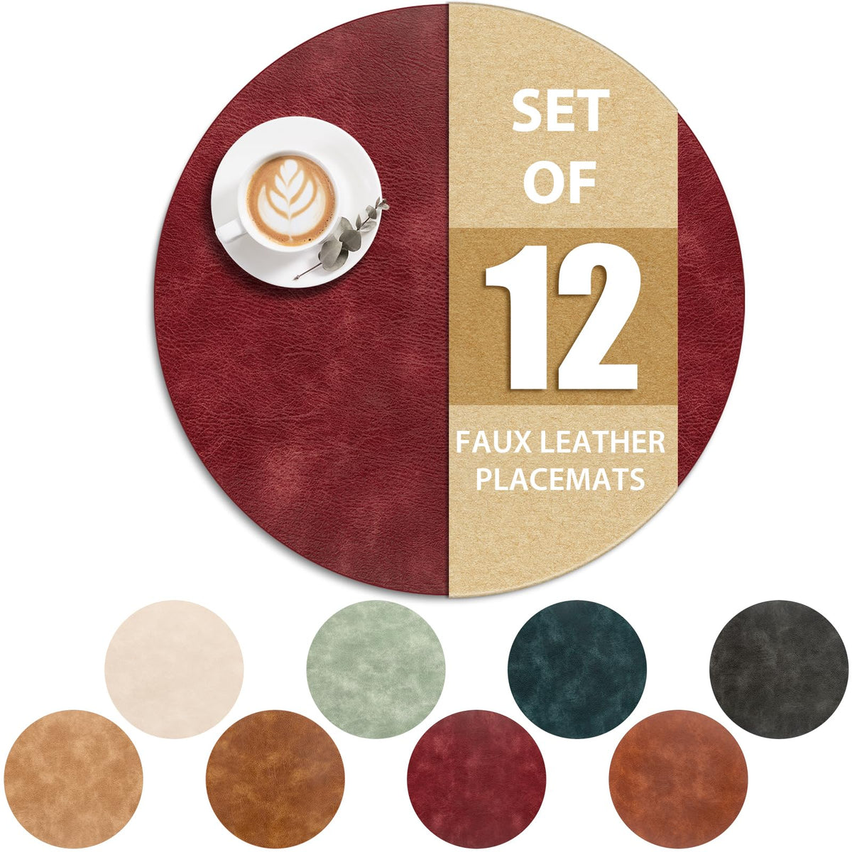ADRIMER Oval Placemats Set of 4, Wipeable Faux Leather, 4 Colors