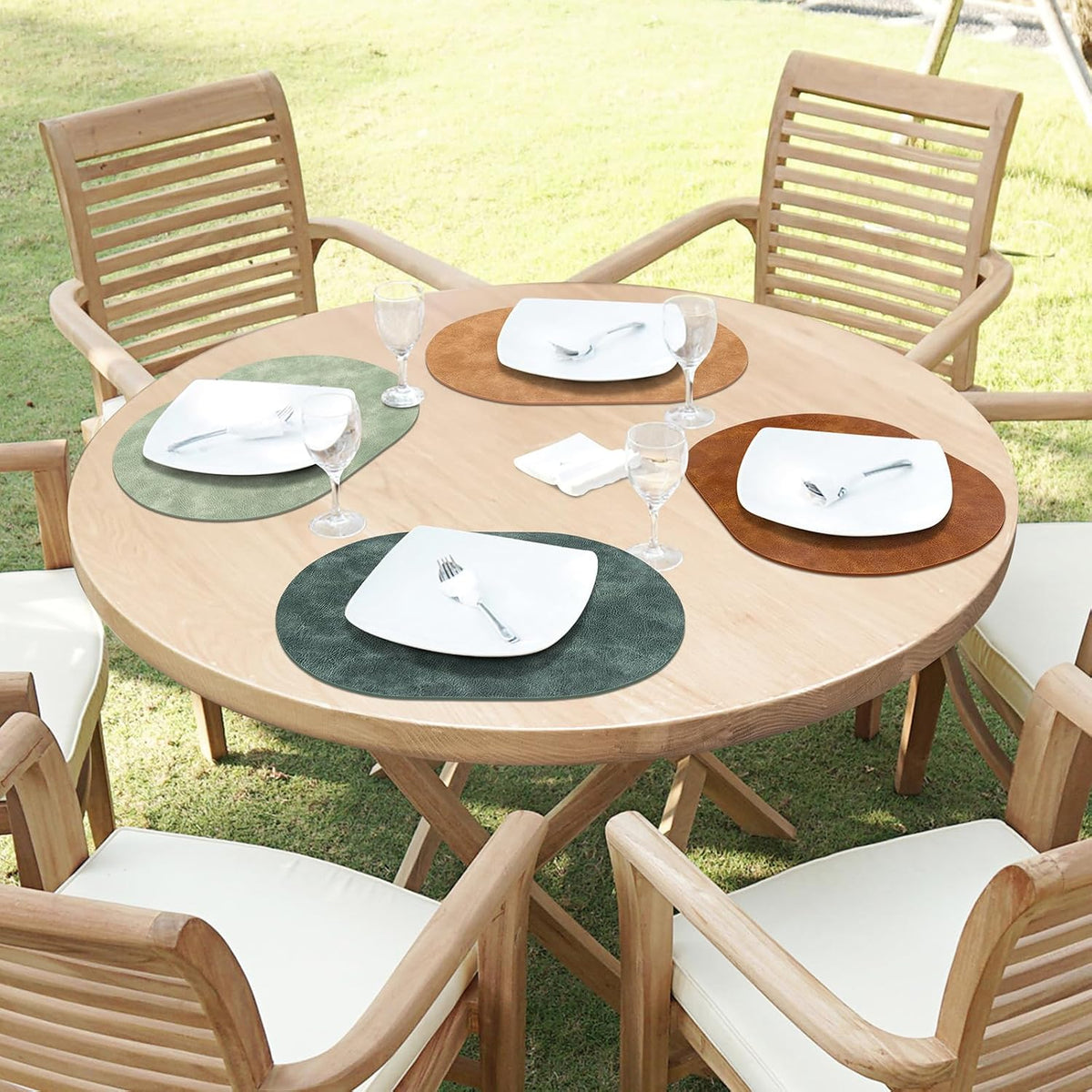 ADRIMER Oval Placemats Set of 4, Wipeable Faux Leather, 4 Colors