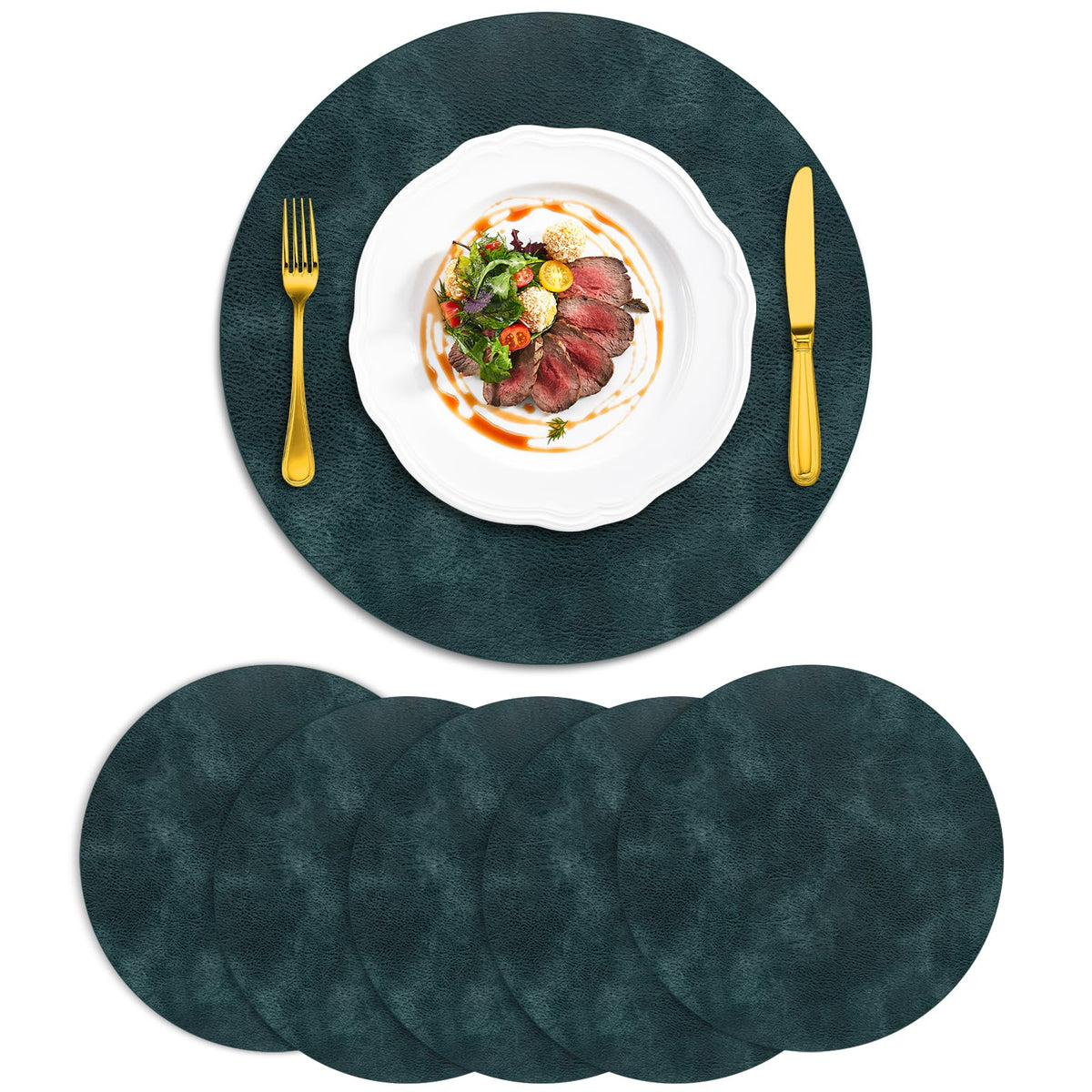 ADRIMER Oval Placemats Set of 4, Wipeable Faux Leather, 4 Colors