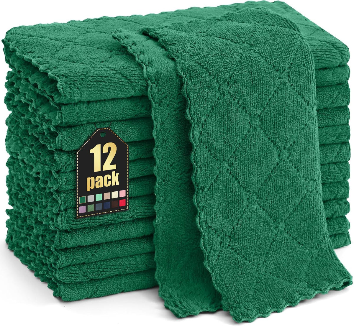 Homaxy 12 Pack Super Soft & Absorbent Dish Cloths, 10" x 10", Grass Green