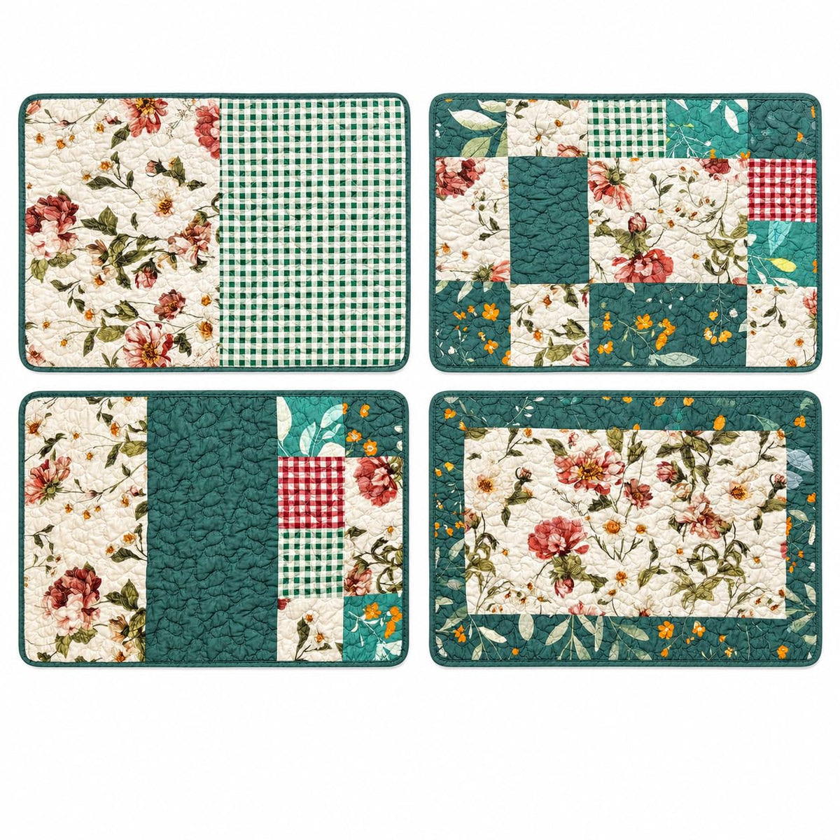 4-Piece Floral Patchwork Quilted Placemats, Original