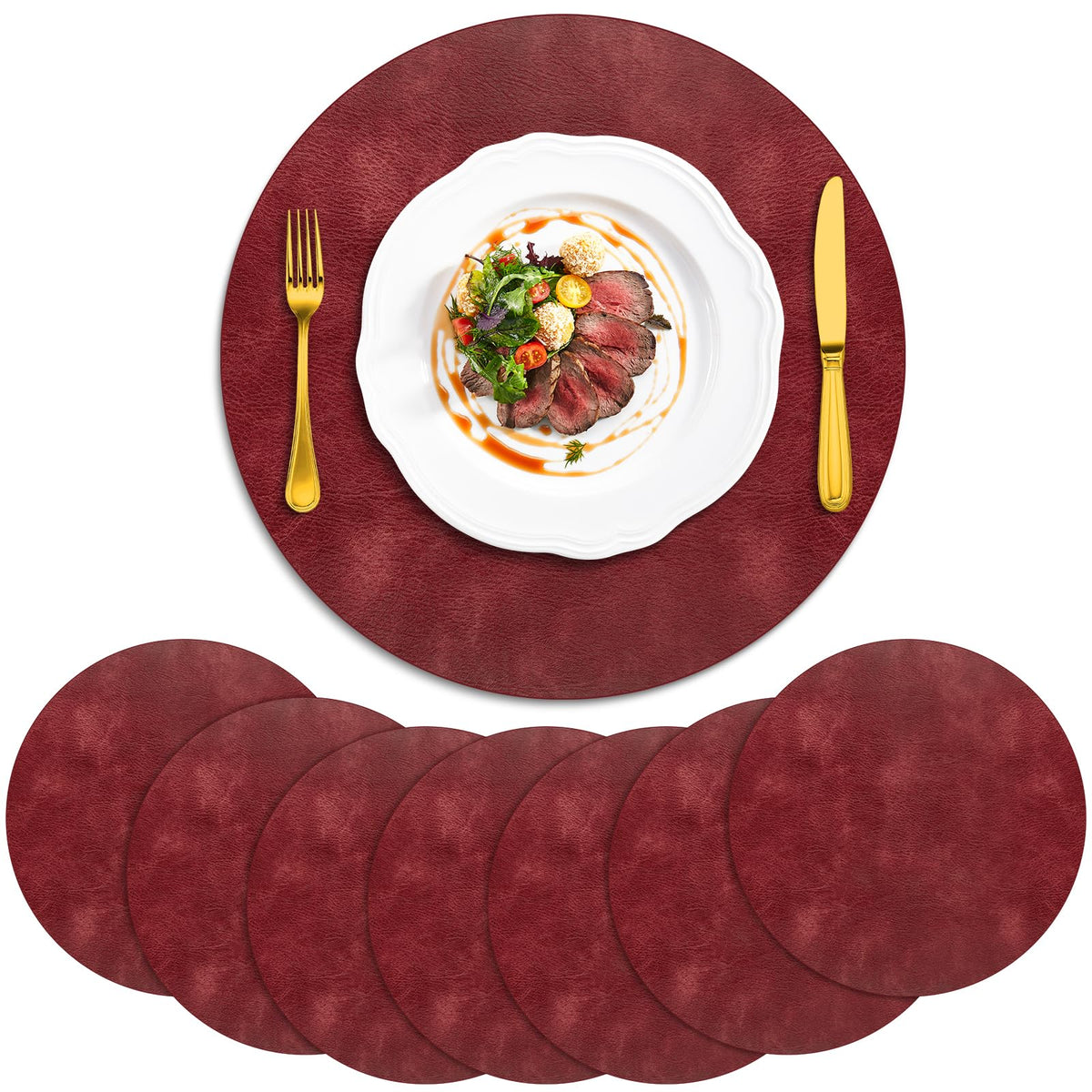 ADRIMER Oval Placemats Set of 4, Wipeable Faux Leather, 4 Colors