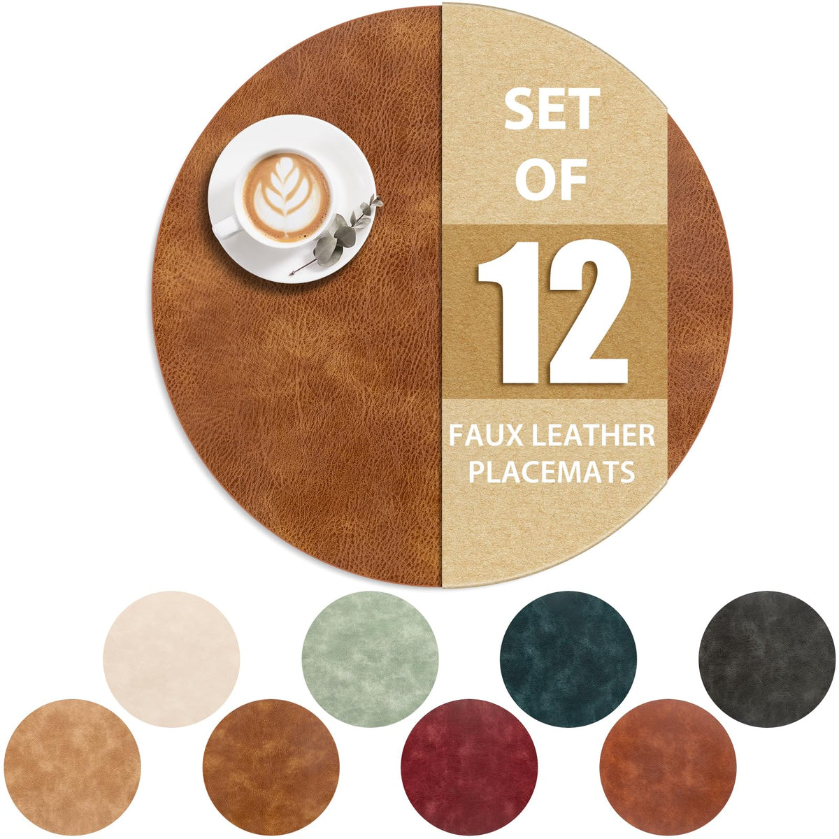 ADRIMER Oval Placemats Set of 4, Wipeable Faux Leather, 4 Colors
