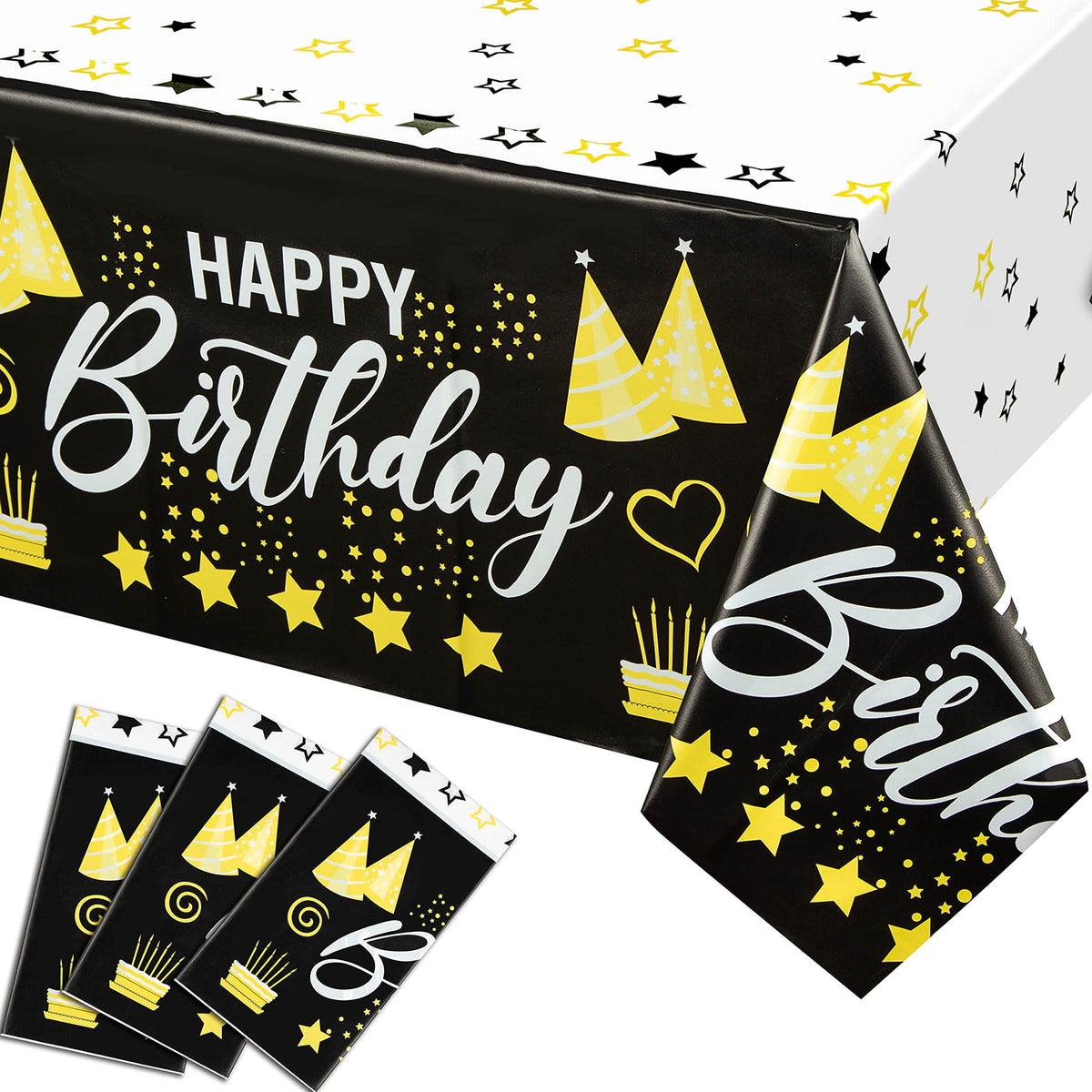 14 Pack Black 54 x 108 in. Rectangle Disposable Plastic Tablecloths - Smooth Decorative Covers for Parties, Weddings