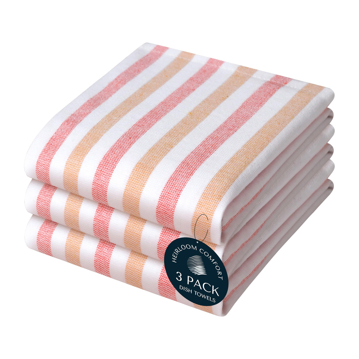 Fiesta Stripe Kitchen Towels 12 Pack, 18x26 Inch, 100% Cotton, Super Absorbent & Quick Dry, Durable Dish Towel for Drying Dishes, Machine Washable, Everyday Use, Orange & Yellow