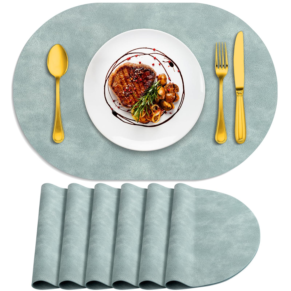 ADRIMER Oval Placemats Set of 4, Wipeable Faux Leather, 4 Colors