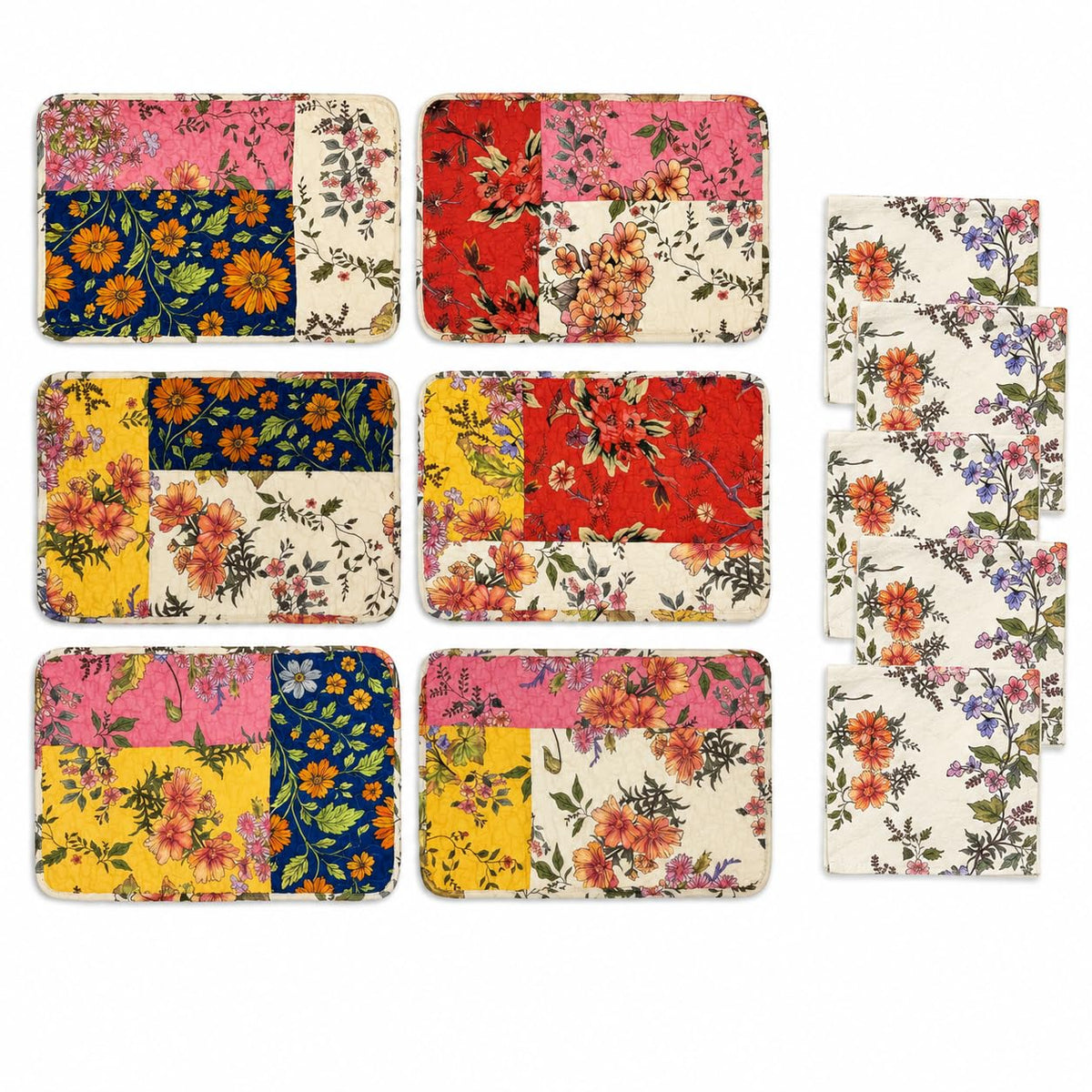 4-Piece Floral Patchwork Quilted Placemats, Original