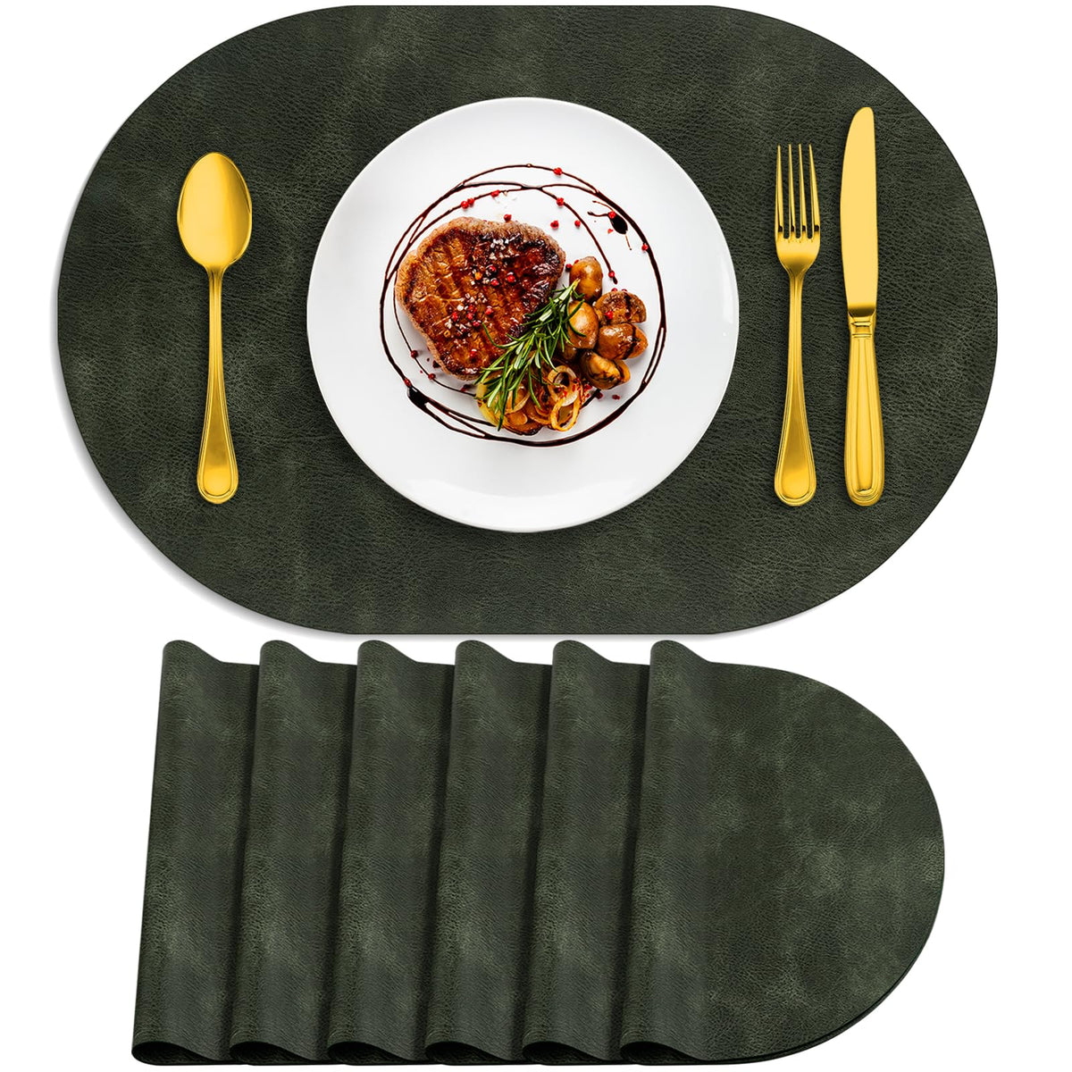 ADRIMER Oval Placemats Set of 4, Wipeable Faux Leather, 4 Colors