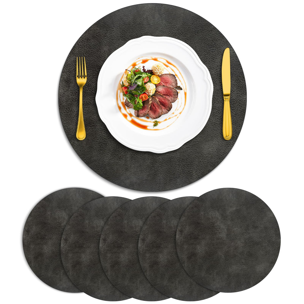 ADRIMER Oval Placemats Set of 4, Wipeable Faux Leather, 4 Colors