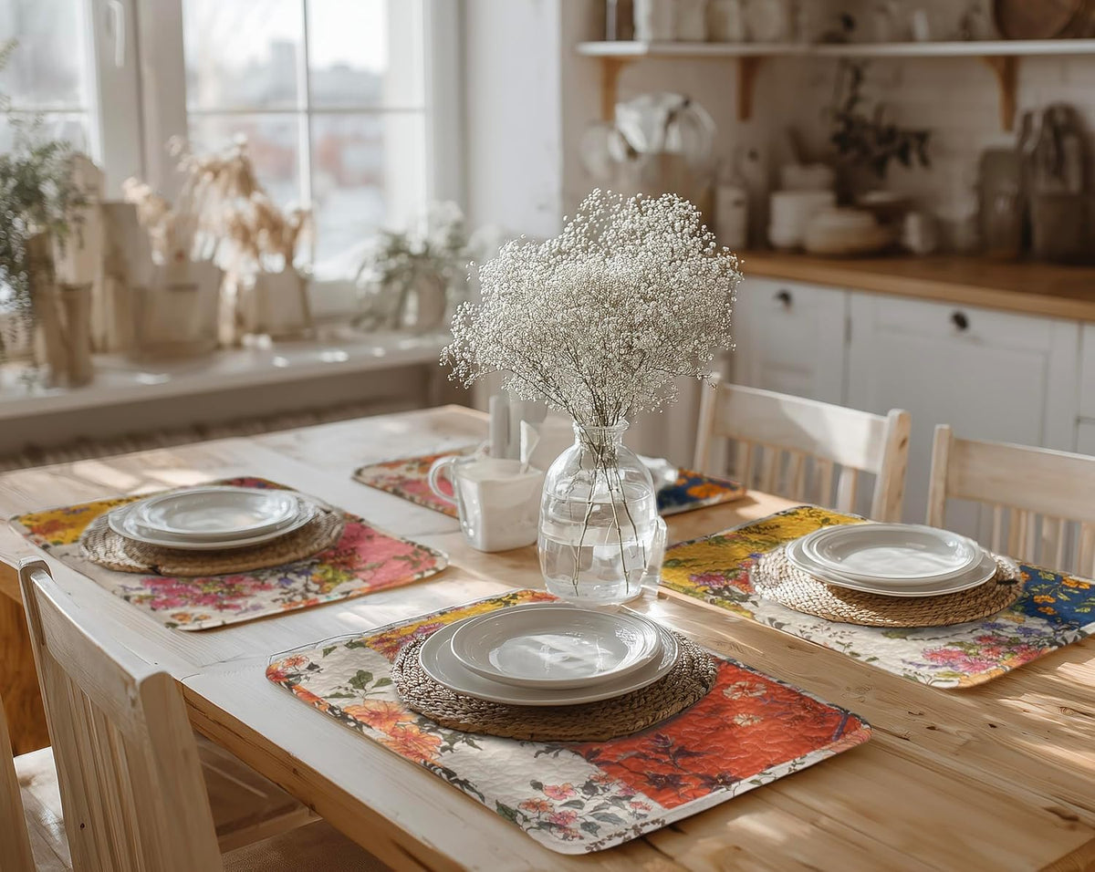 4-Piece Floral Patchwork Quilted Placemats, Original