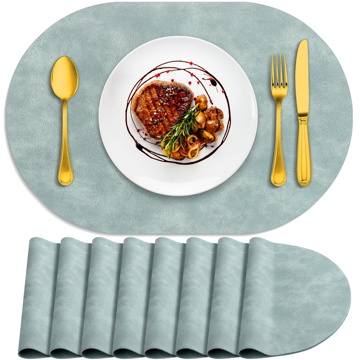 ADRIMER Oval Placemats Set of 4, Wipeable Faux Leather, 4 Colors