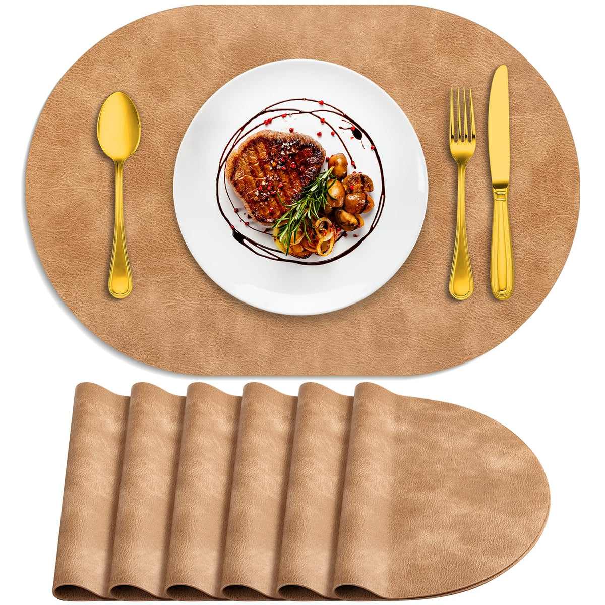 ADRIMER Oval Placemats Set of 4, Wipeable Faux Leather, 4 Colors