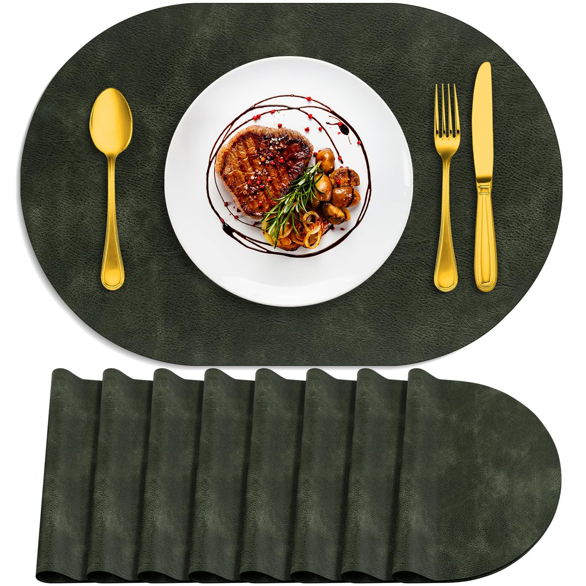 ADRIMER Oval Placemats Set of 4, Wipeable Faux Leather, 4 Colors