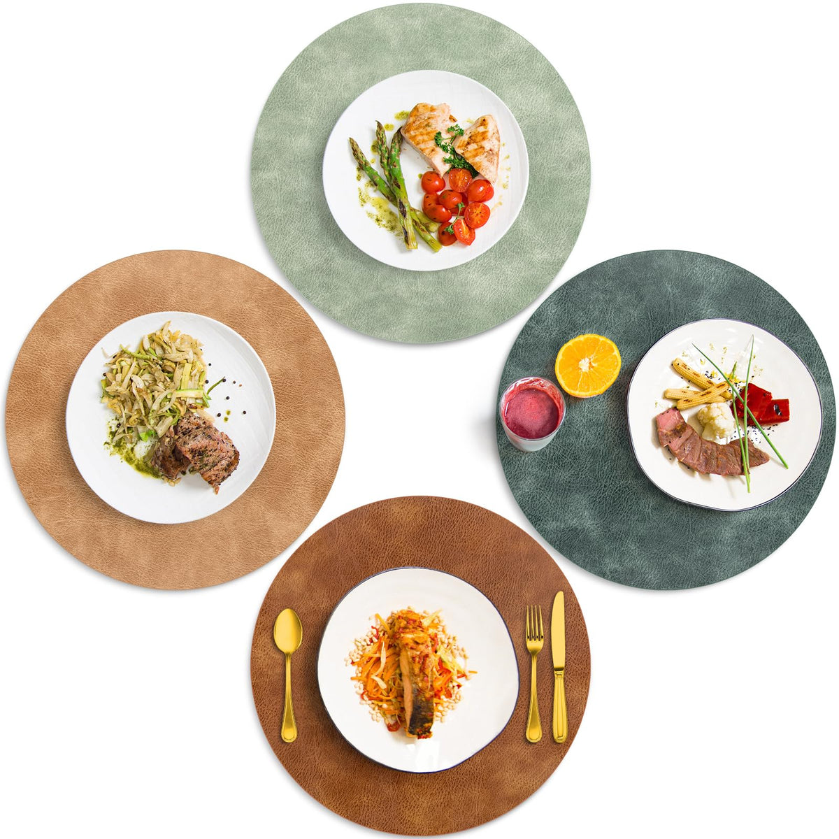 ADRIMER Oval Placemats Set of 4, Wipeable Faux Leather, 4 Colors