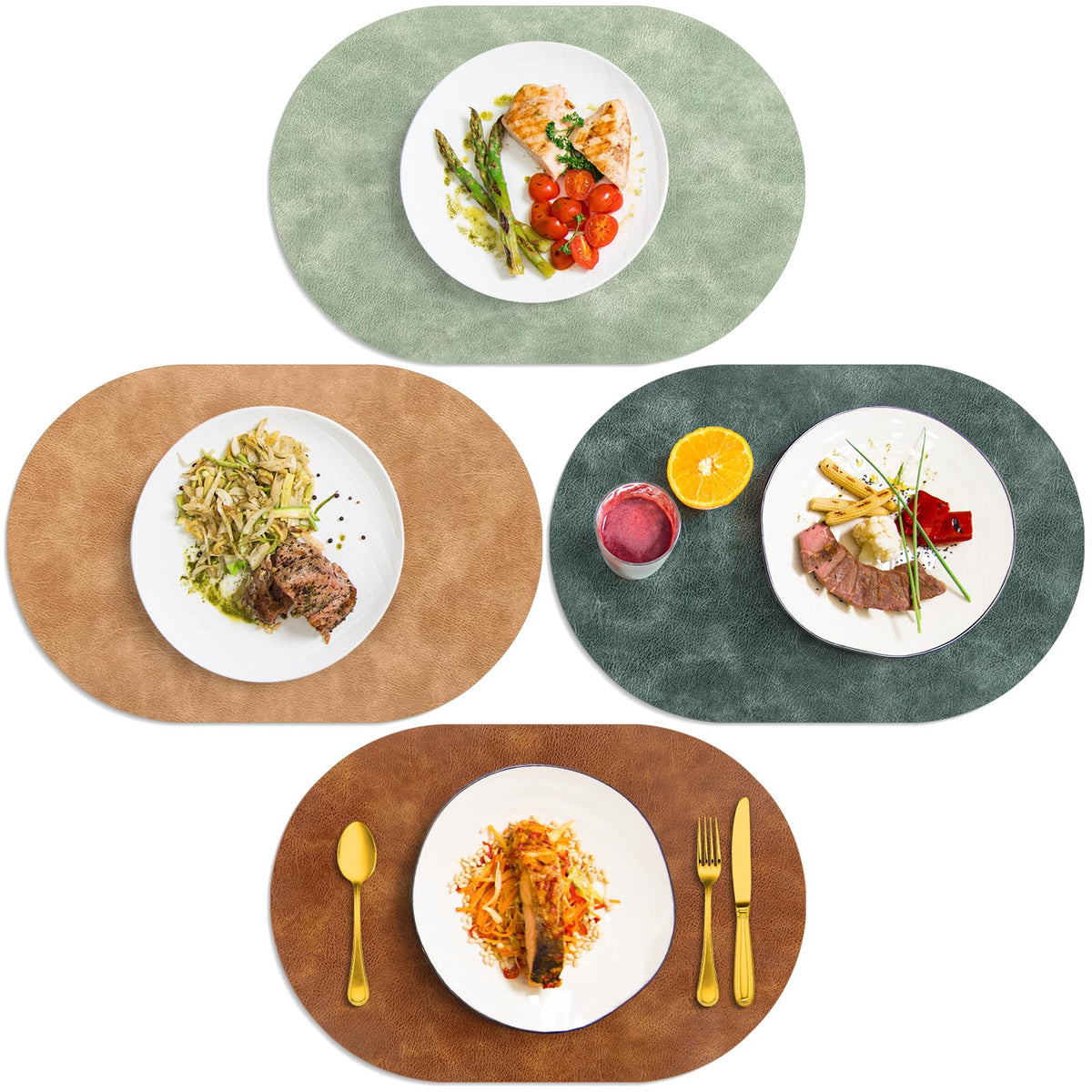 ADRIMER Oval Placemats Set of 4, Wipeable Faux Leather, 4 Colors