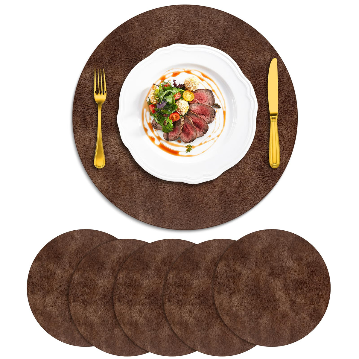 ADRIMER Oval Placemats Set of 4, Wipeable Faux Leather, 4 Colors