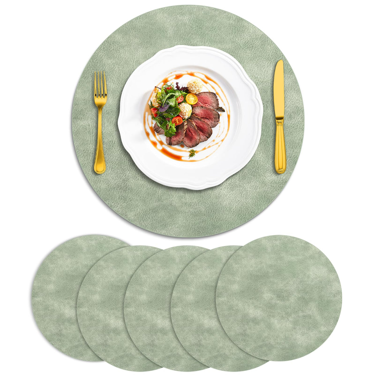 ADRIMER Oval Placemats Set of 4, Wipeable Faux Leather, 4 Colors