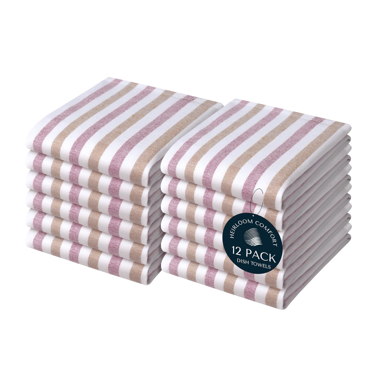 Fiesta Stripe Kitchen Towels 12 Pack, 18x26 Inch, 100% Cotton, Super Absorbent & Quick Dry, Durable Dish Towel for Drying Dishes, Machine Washable, Everyday Use, Orange & Yellow