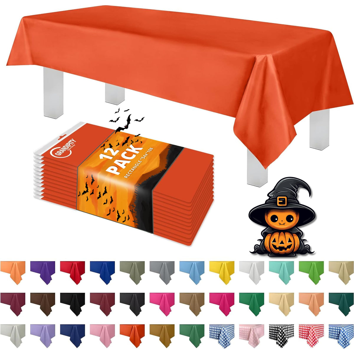 Grandipity Plastic Table Cloth Disposable 12 Pack 54” x 108” Rectangle