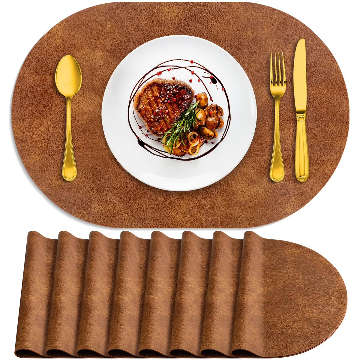 ADRIMER Oval Placemats Set of 4, Wipeable Faux Leather, 4 Colors