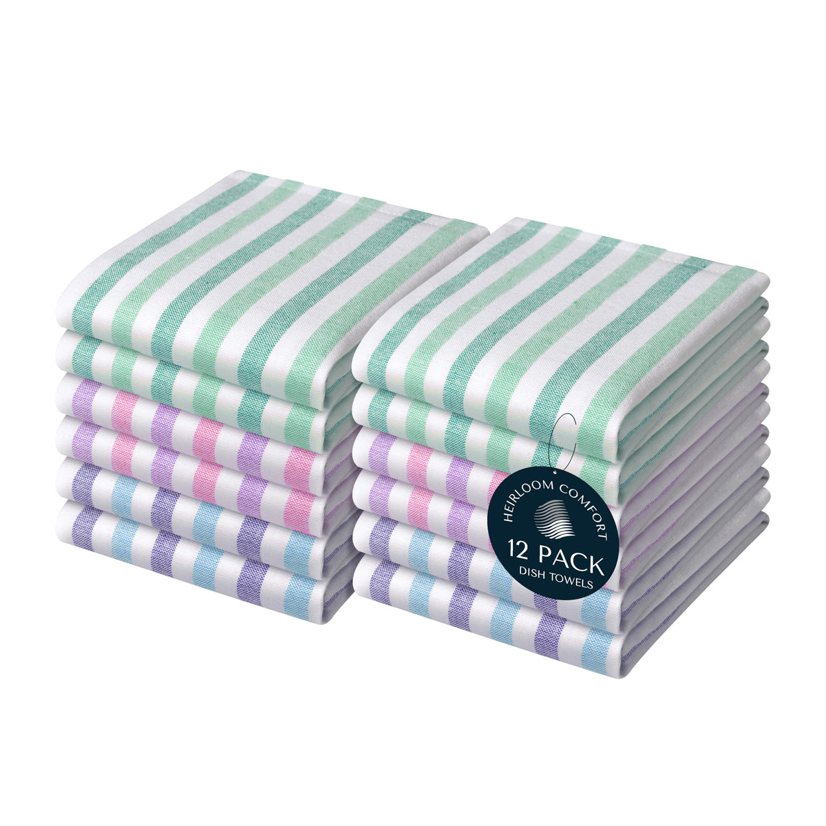 Fiesta Stripe Kitchen Towels 12 Pack, 18x26 Inch, 100% Cotton, Super Absorbent & Quick Dry, Durable Dish Towel for Drying Dishes, Machine Washable, Everyday Use, Orange & Yellow
