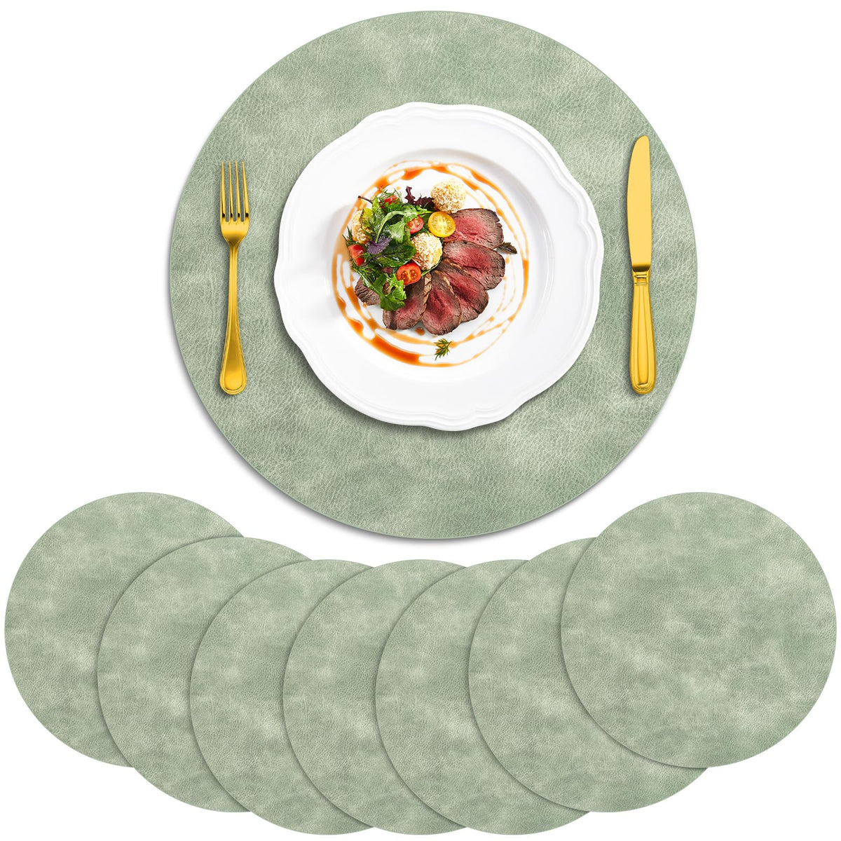ADRIMER Oval Placemats Set of 4, Wipeable Faux Leather, 4 Colors
