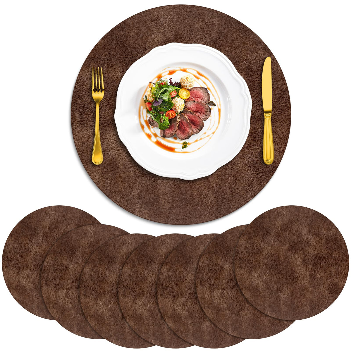 ADRIMER Oval Placemats Set of 4, Wipeable Faux Leather, 4 Colors