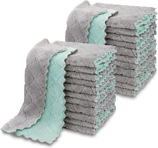 AIDEA Kitchen Dishcloths, 24 PK Reusable Dish Towels Coral Fleece 6"x10.4"