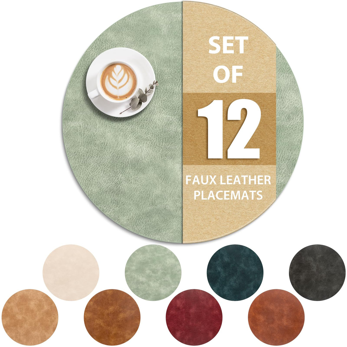 ADRIMER Oval Placemats Set of 4, Wipeable Faux Leather, 4 Colors