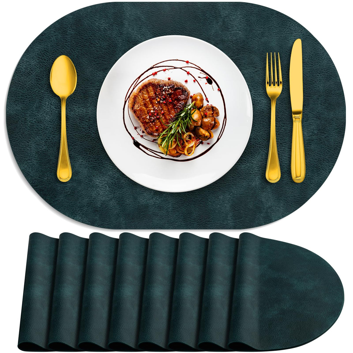 ADRIMER Oval Placemats Set of 4, Wipeable Faux Leather, 4 Colors