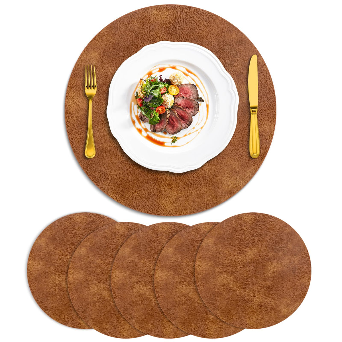 ADRIMER Oval Placemats Set of 4, Wipeable Faux Leather, 4 Colors