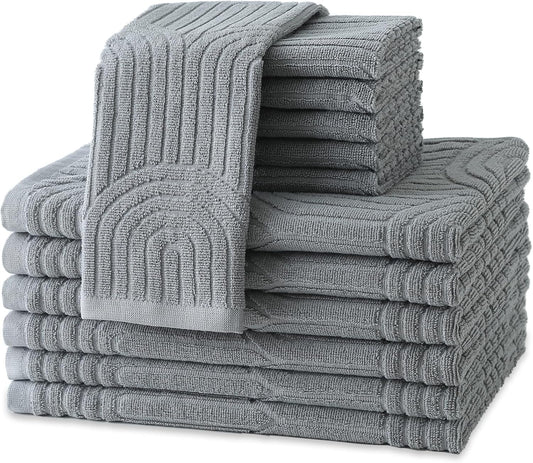 12Pack Kitchen Towels and Dishcloths Set, 100% Cotton Soft and Absorbent Kitchen Hand Towels 16 x 25 inche & 13 x 13inche Dishcloths for Kitchen Drying, Cleaning