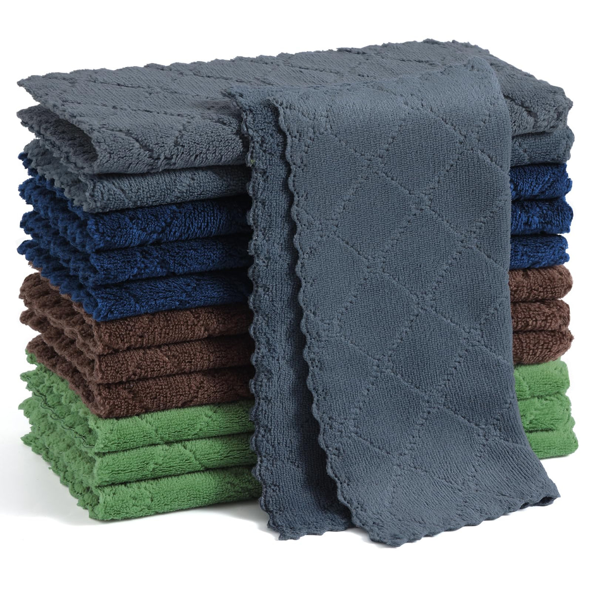 Homaxy 12 Pack Super Soft & Absorbent Dish Cloths, 10" x 10", Grass Green