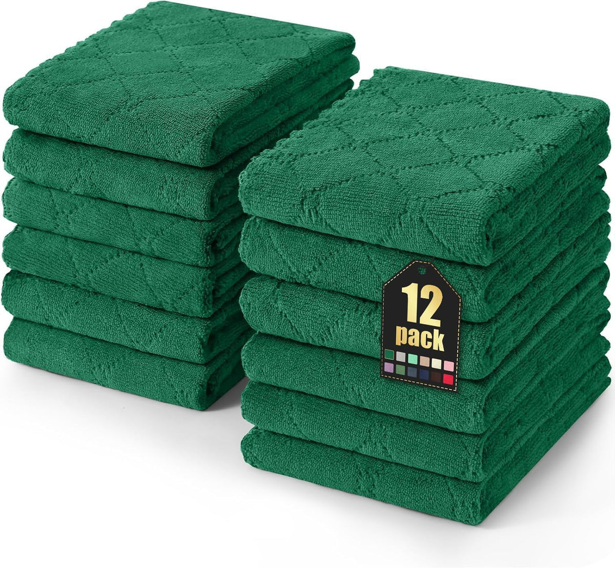 Homaxy 12 Pack Super Soft & Absorbent Dish Cloths, 10" x 10", Grass Green