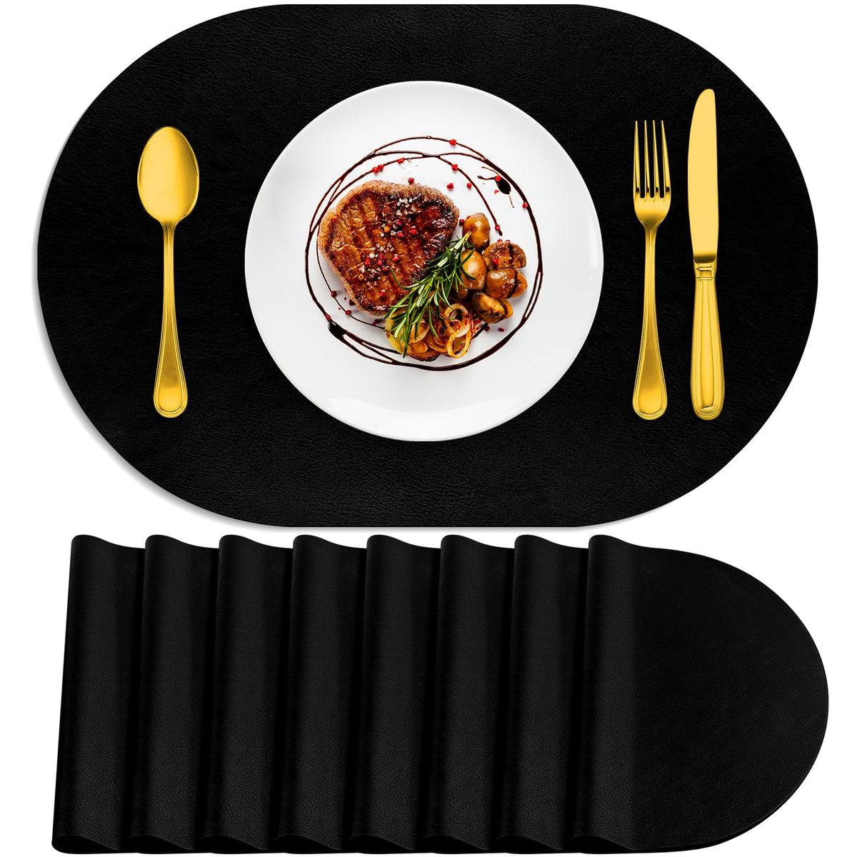 ADRIMER Oval Placemats Set of 4, Wipeable Faux Leather, 4 Colors