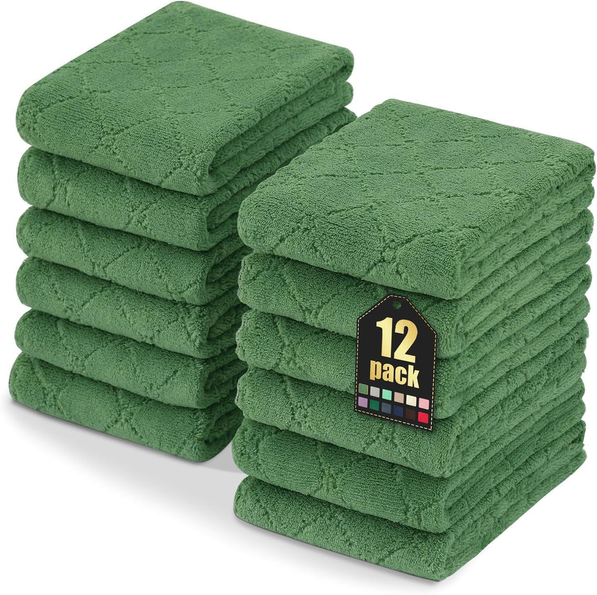 Homaxy 12 Pack Super Soft & Absorbent Dish Cloths, 10" x 10", Grass Green