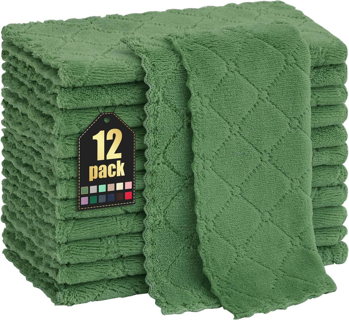 Homaxy 12 Pack Super Soft & Absorbent Dish Cloths, 10" x 10", Grass Green