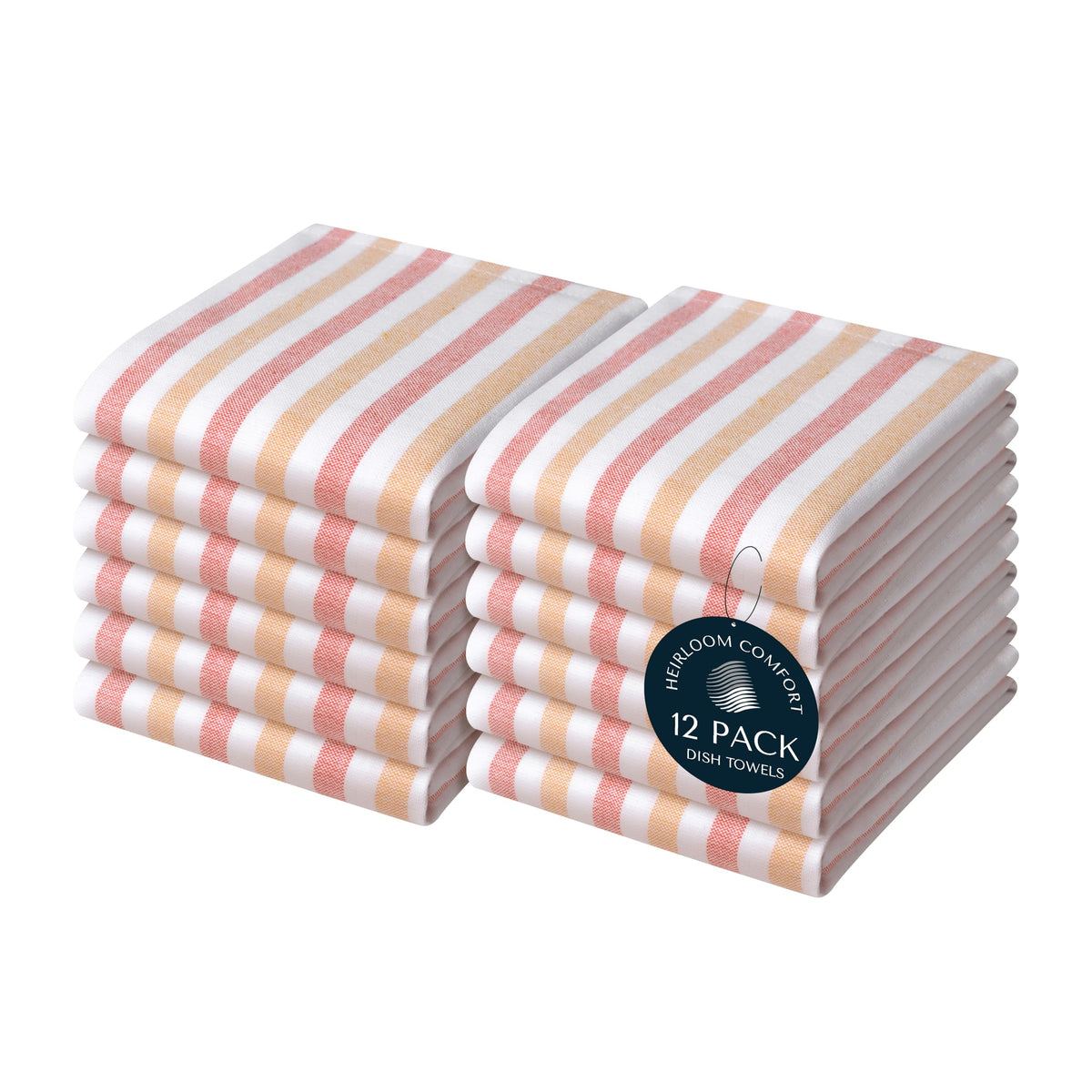 Fiesta Stripe Kitchen Towels 12 Pack, 18x26 Inch, 100% Cotton, Super Absorbent & Quick Dry, Durable Dish Towel for Drying Dishes, Machine Washable, Everyday Use, Orange & Yellow