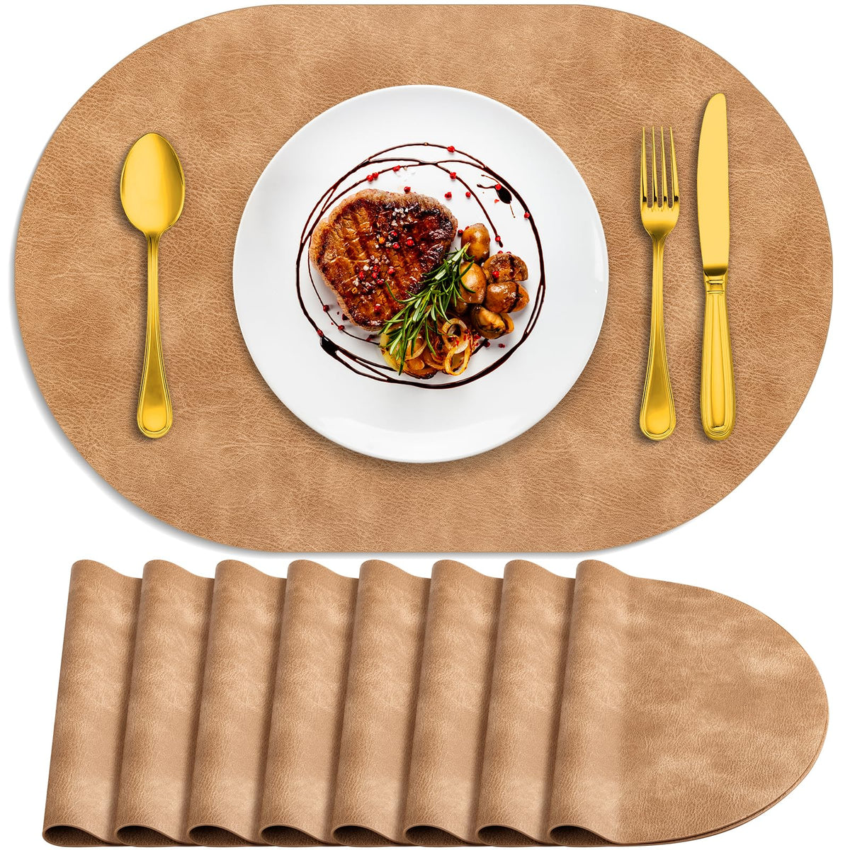 ADRIMER Oval Placemats Set of 4, Wipeable Faux Leather, 4 Colors