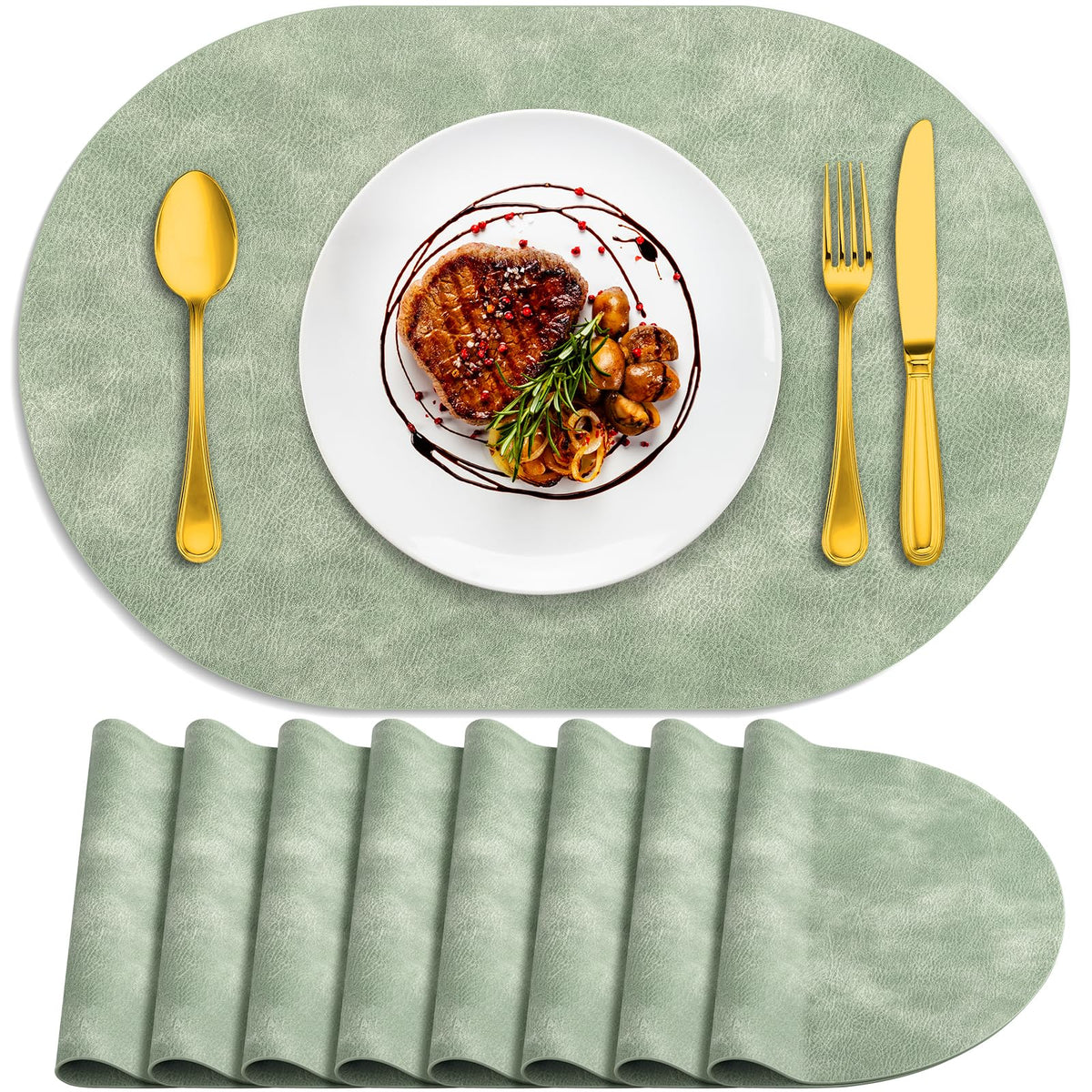 ADRIMER Oval Placemats Set of 4, Wipeable Faux Leather, 4 Colors