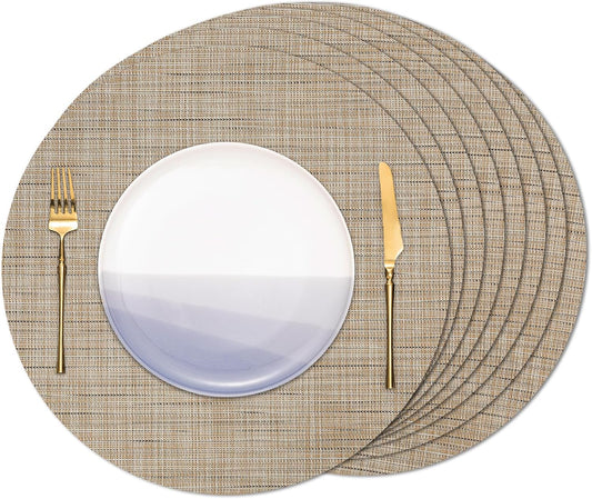 15 Inch Round Placemats Set of 8, Washable Vinyl Woven Place Mats